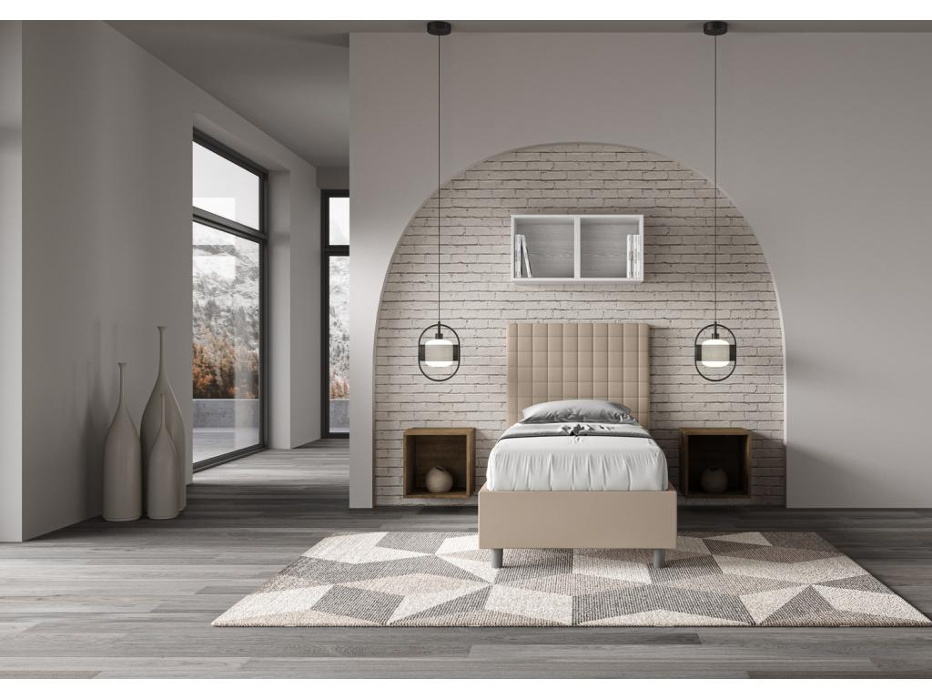 Sunny dove grey faux leather bed with upholstered 80x190 slatted base