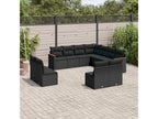 11-piece garden furniture set with cushions, black woven resin