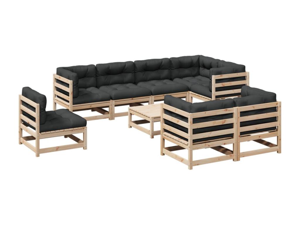 9-piece garden furniture set with cushions, solid pine wood