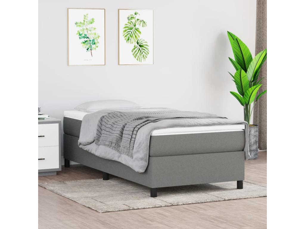 Dark grey bed frame (90x190 cm) without mattress, fabric