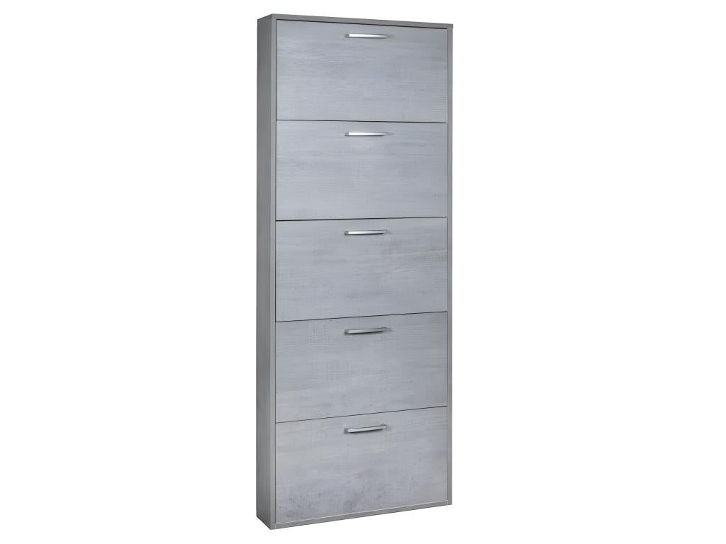 Concrete-effect shoe cabinet with 5 drawers, holds 15 pairs of shoes, H.164 cm - TIDY