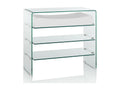 Meubiana console table with 3 shelves, 1 drawer, white and clear glass, 80cm wide