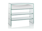 Meubiana console table with 3 shelves, 1 drawer, white and clear glass, 80cm wide