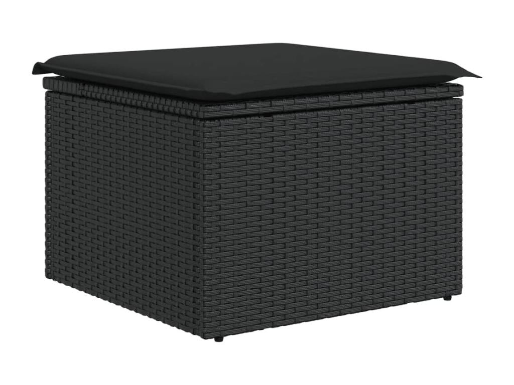 8-piece garden furniture set with cushions, black woven resin