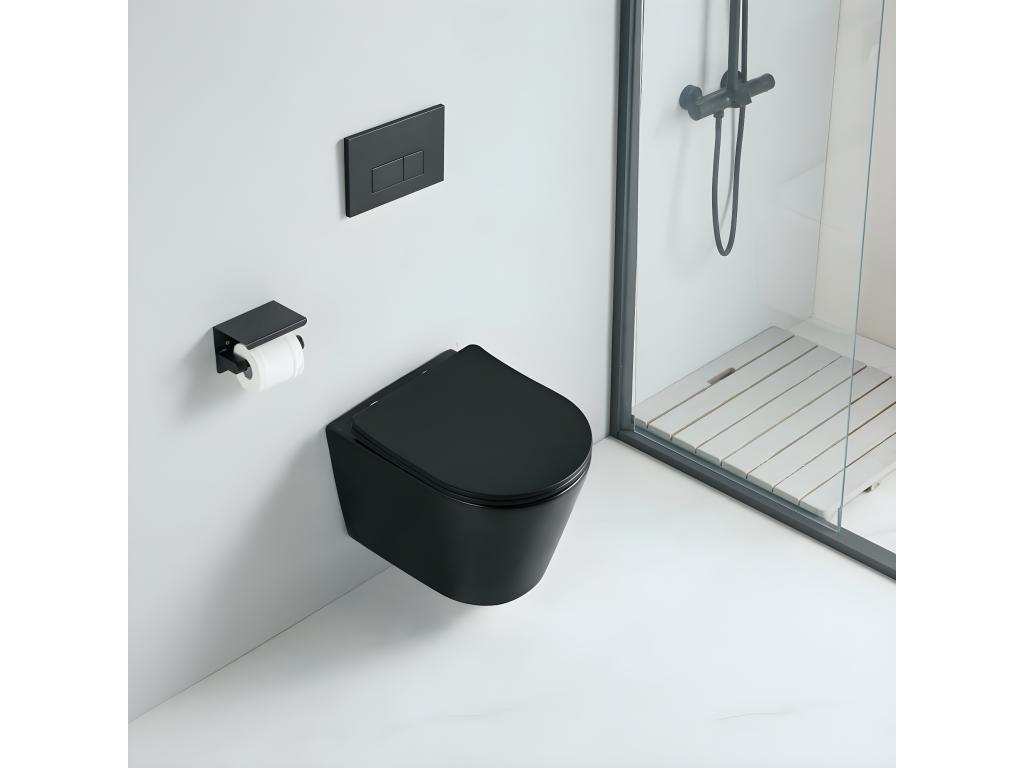 TERCERO wall-hung toilet bowl, matte black - rimless and with soft-close mechanism