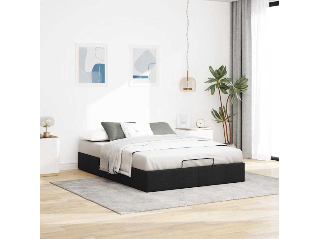 Ottoman bed frame without mattress, black, 140x190 cm, fabric