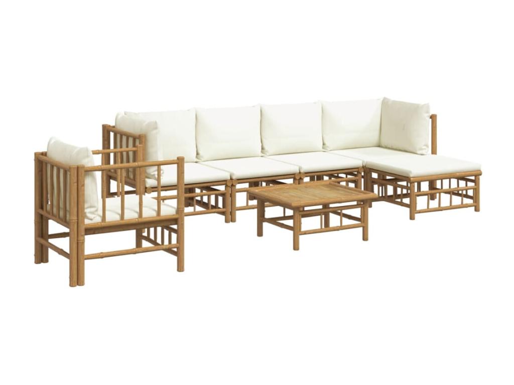 Homzora 7-piece garden furniture set with cream-white cushions