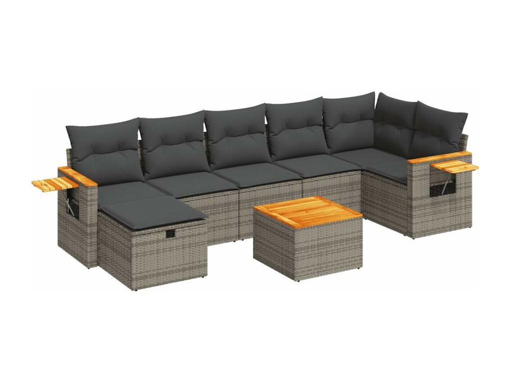 8-piece garden furniture set with grey resin wicker cushions