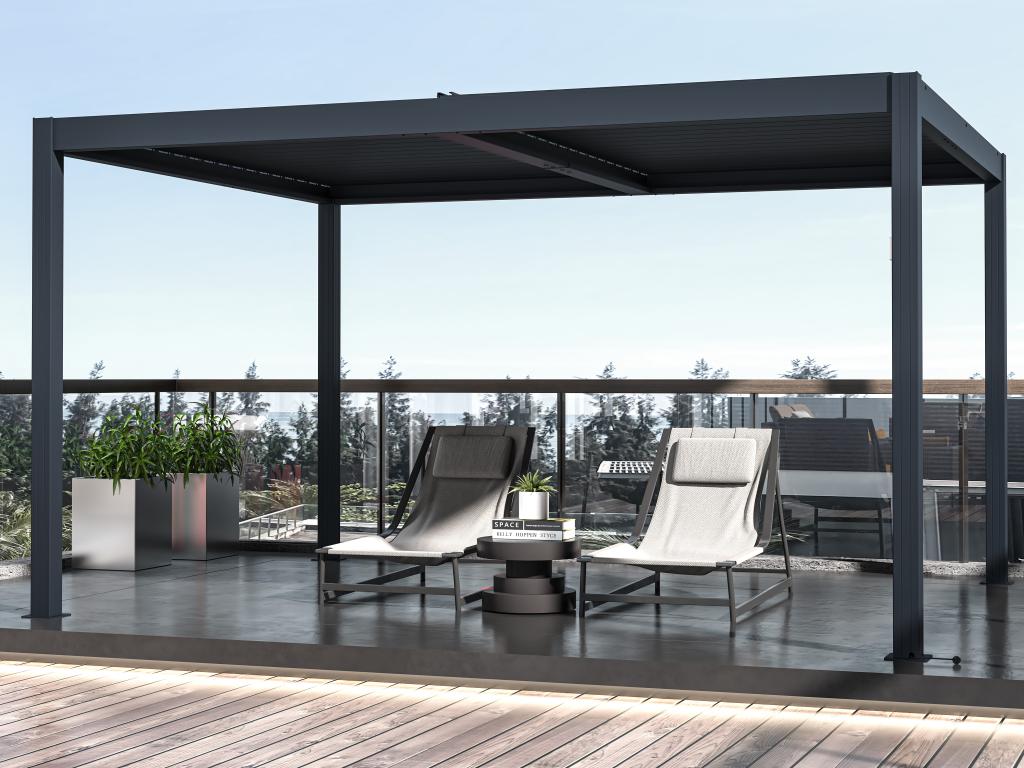 Meubiana anthracite freestanding electric bioclimatic aluminum sunshade with adjustable louvers, 12 m² - Meubiana