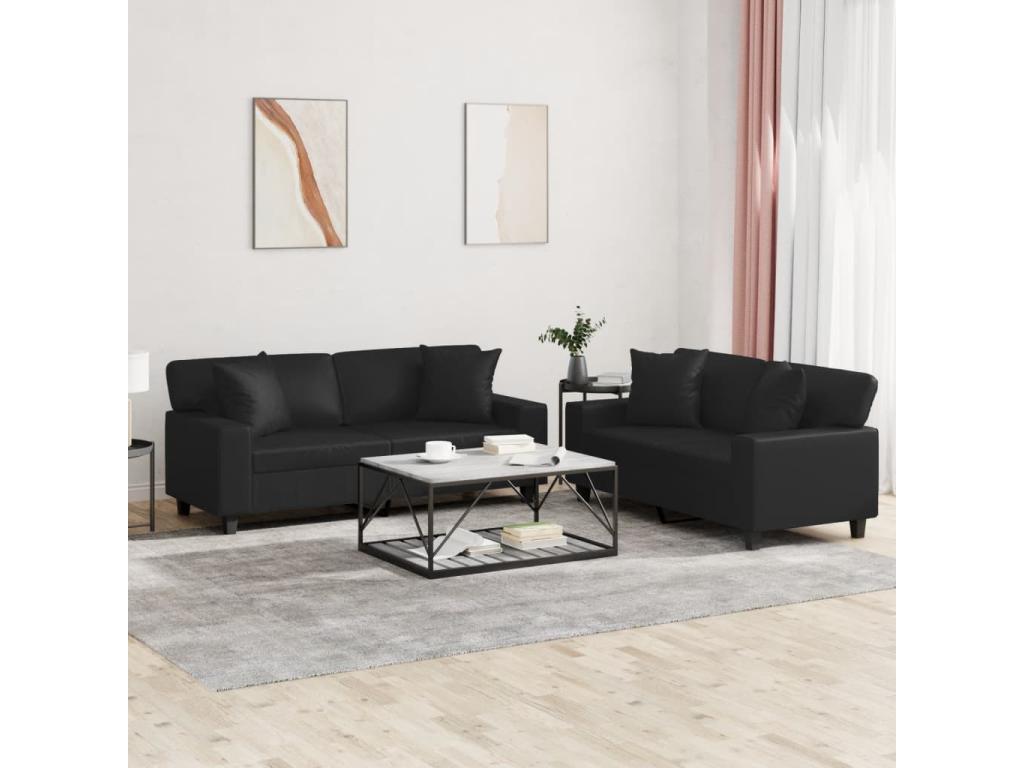 2-piece sofa set with black faux leather cushions