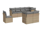 8-piece garden furniture set with cushions, beige woven resin