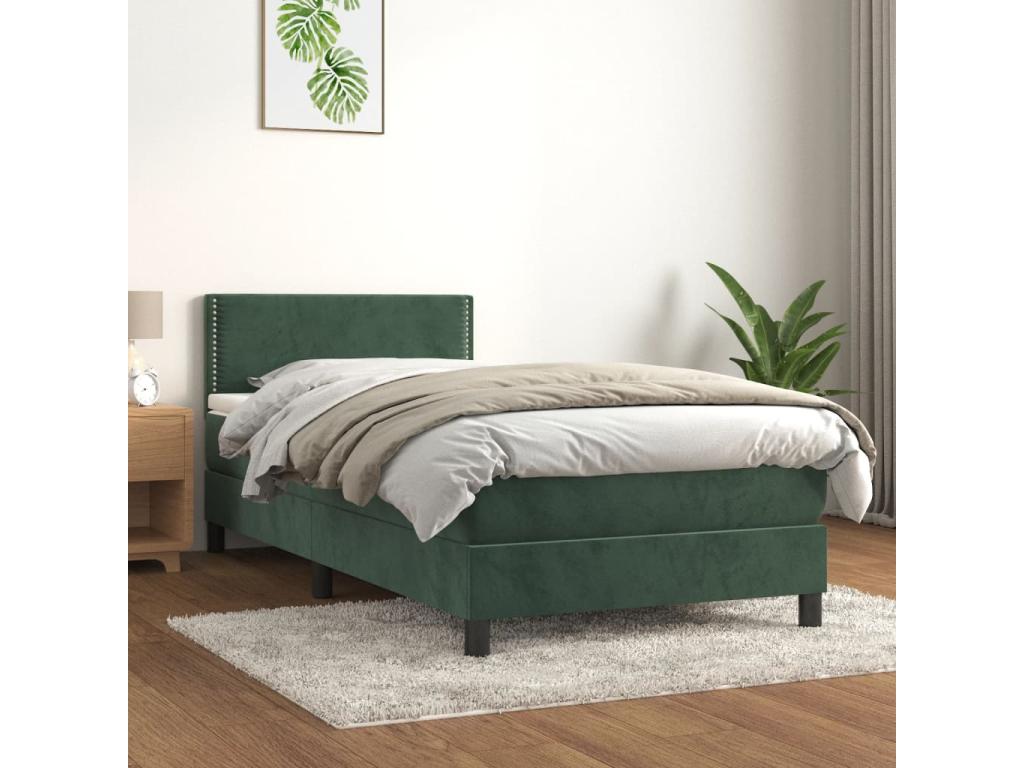 Upholstered bed base and mattress, dark green, 80x200 cm, velvet
