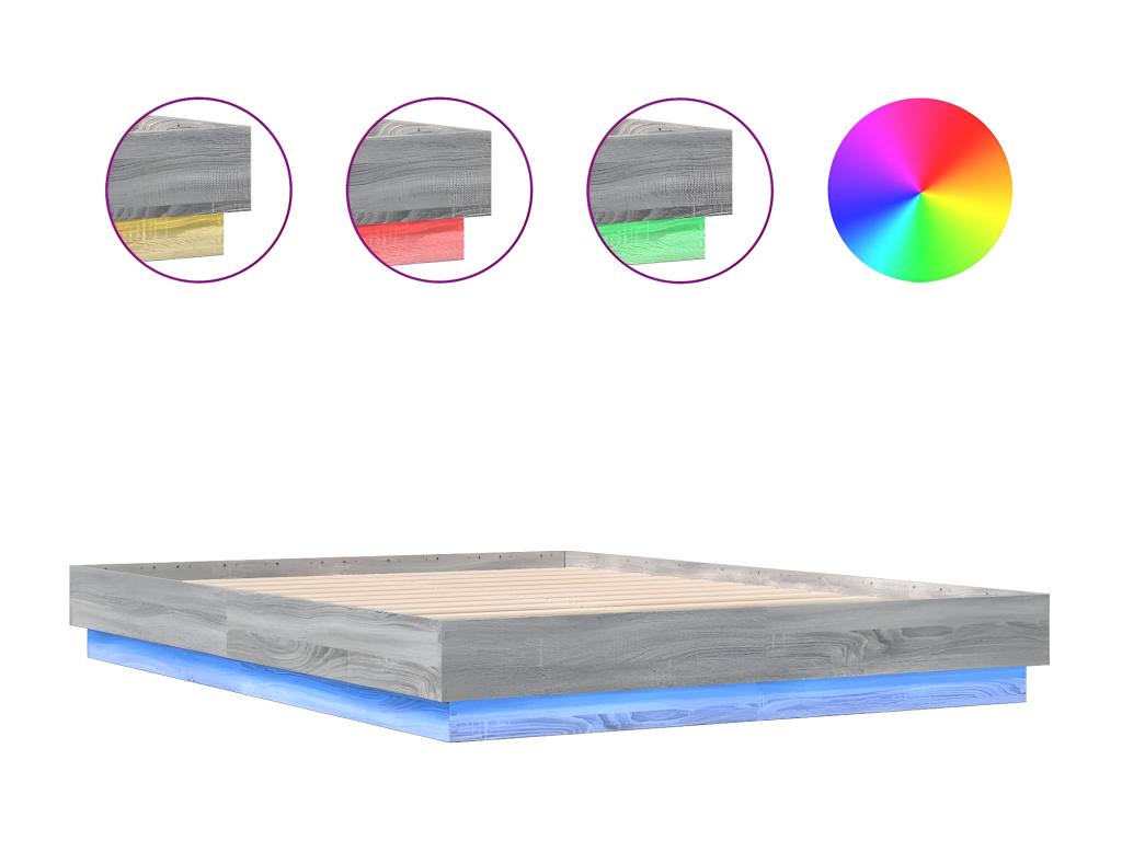 Bed frame with LED lighting, mattress not included, Meubiana grey, 160x200 cm