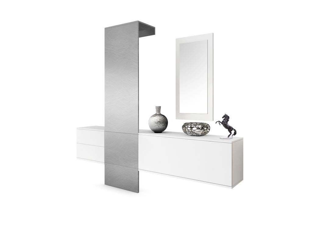 Matte white locker with metal-look panel