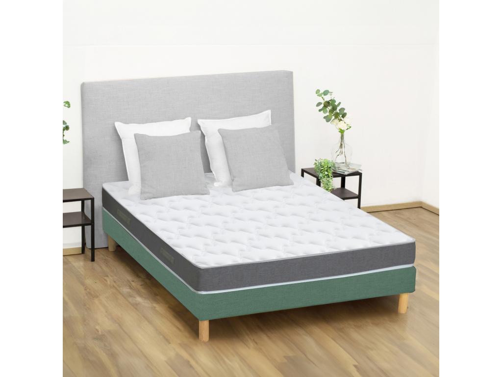 Meubiana reversible firm foam mattress and bed base set - French comfort. Dimensions: 140x190 cm. Bed base: Celadon green.