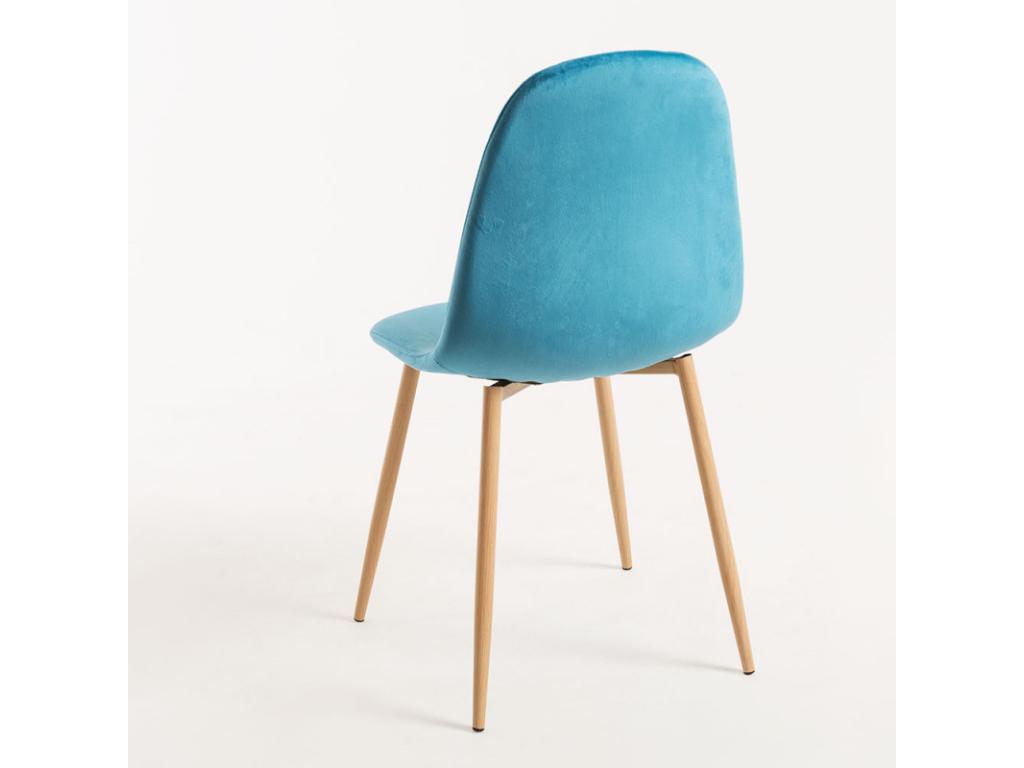 Meubiana turquoise blue velvet chair with natural wood-effect metal legs - Set of 2