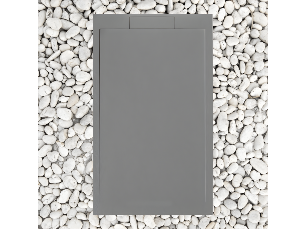 120x90 cm shower tray, grey RAL 7037, Meubiana SLIM line, made of resin and marble powder with marble resin side grate