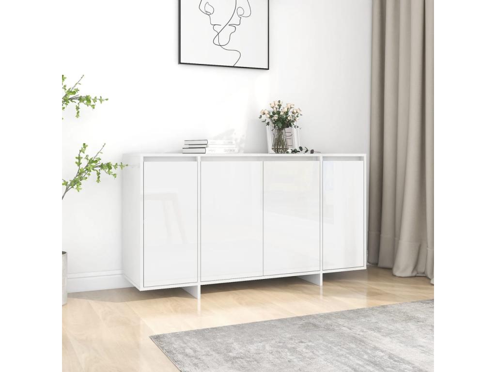Glossy white sideboard, 135x41x75 cm, engineered wood