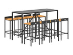Meubiana 9-piece black poly rattan/solid wood garden bar set