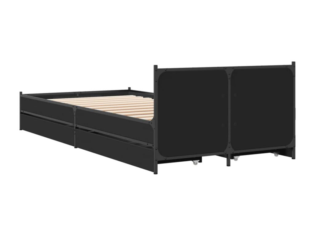 Bed frame with drawers, black, 100x200 cm, engineered wood