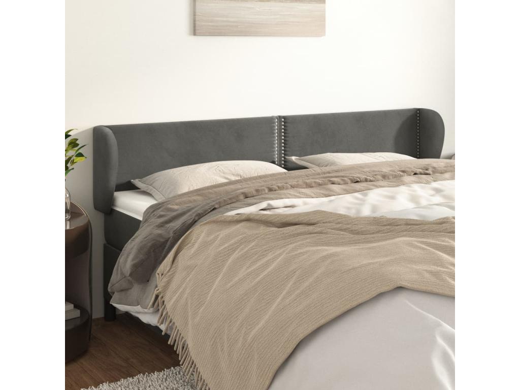 Headboard with wings, Dark Grey, 203x23x78/88 cm, Velvet