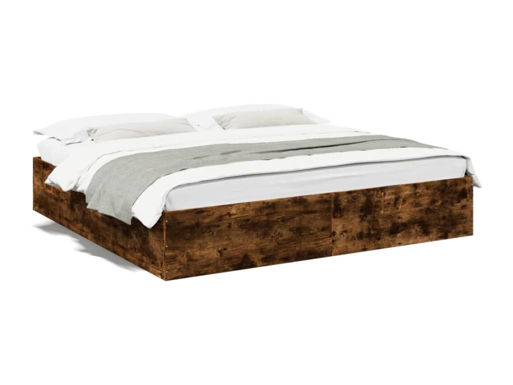 Bed frame without mattress, smoked oak, 200x200 cm