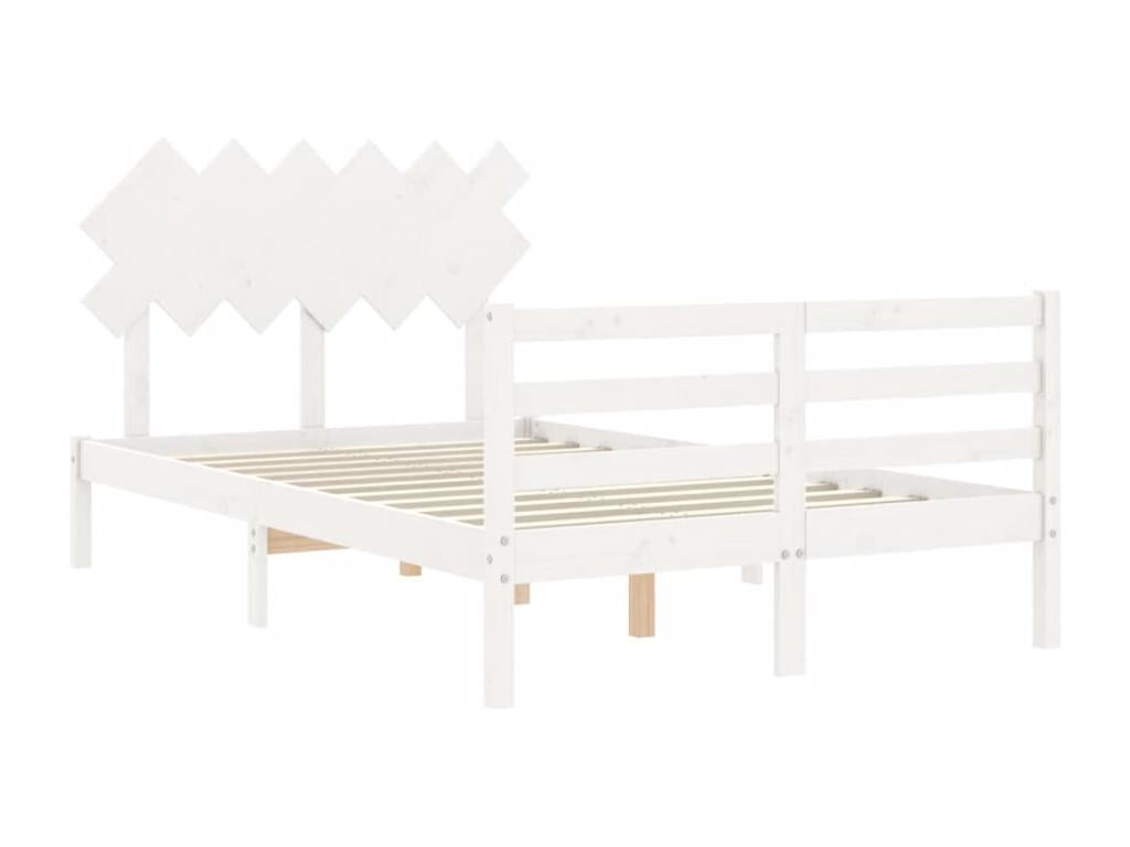 Bed frame with white double headboard, solid wood