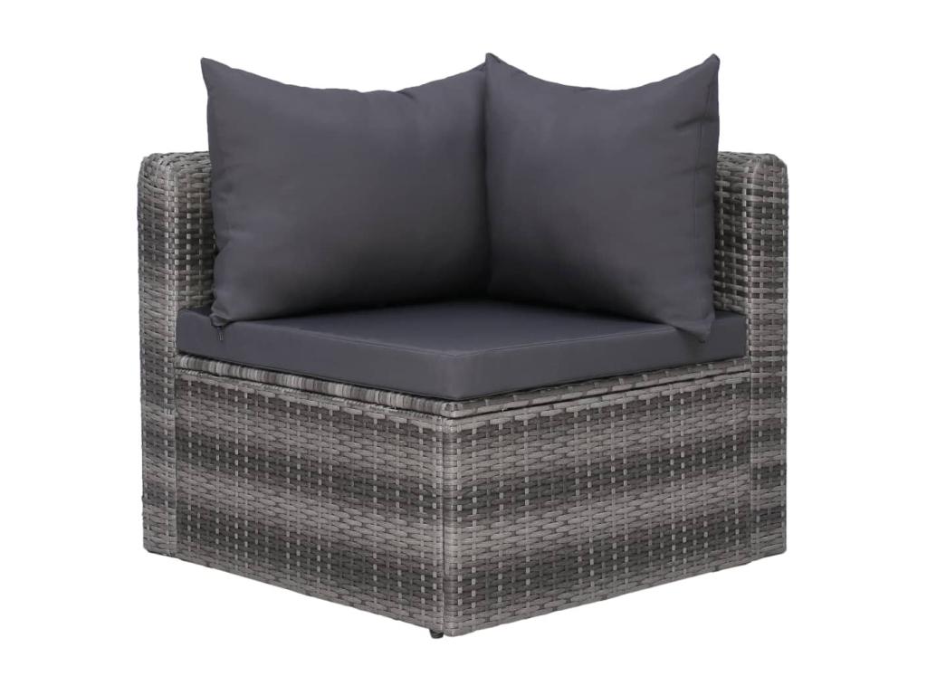 7-piece garden furniture set with cushions, grey woven resin