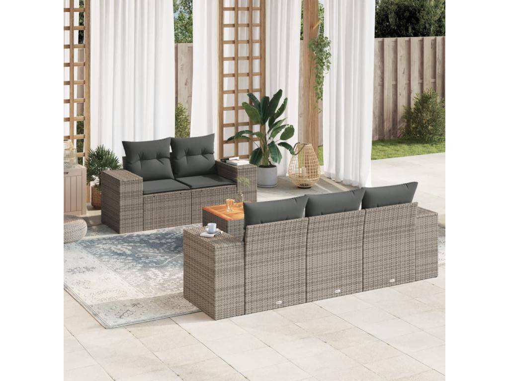 6-piece garden furniture set with grey resin wicker cushions