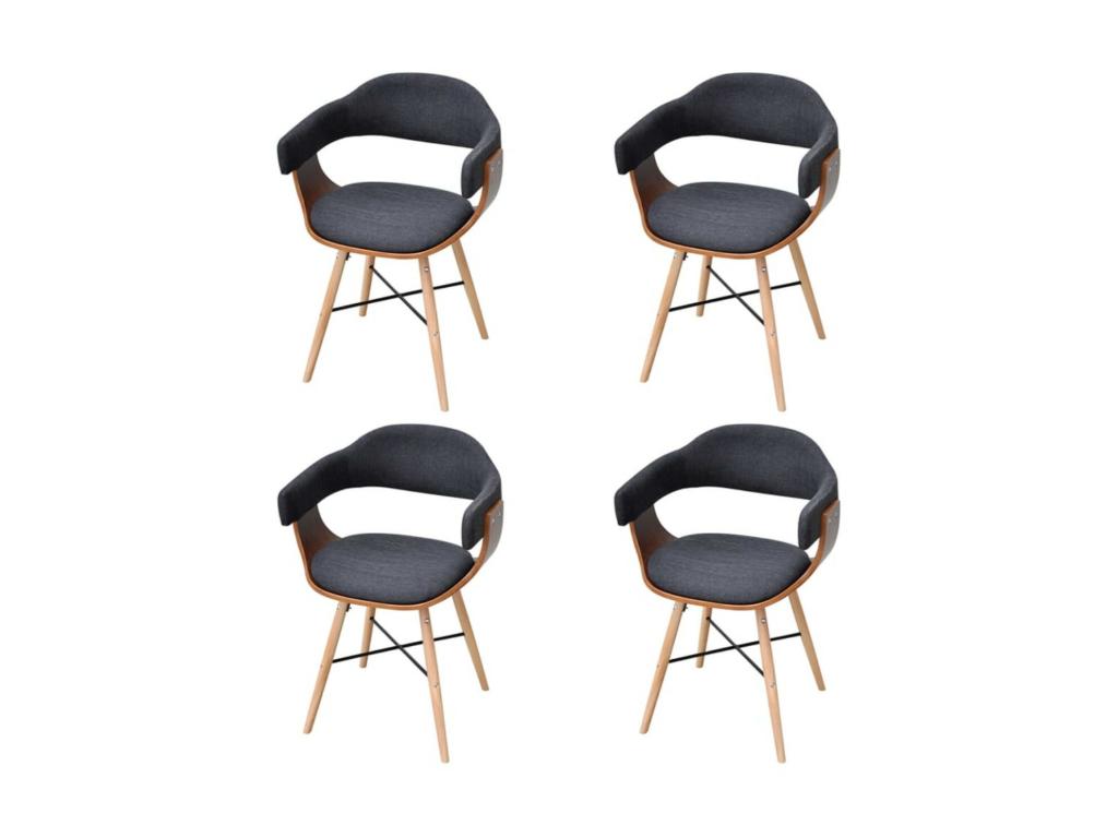 Homzora light wood and grey fabric chair - Set of 4