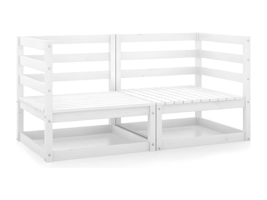2-Piece Garden Corner Sofas, White, Solid Pine Wood