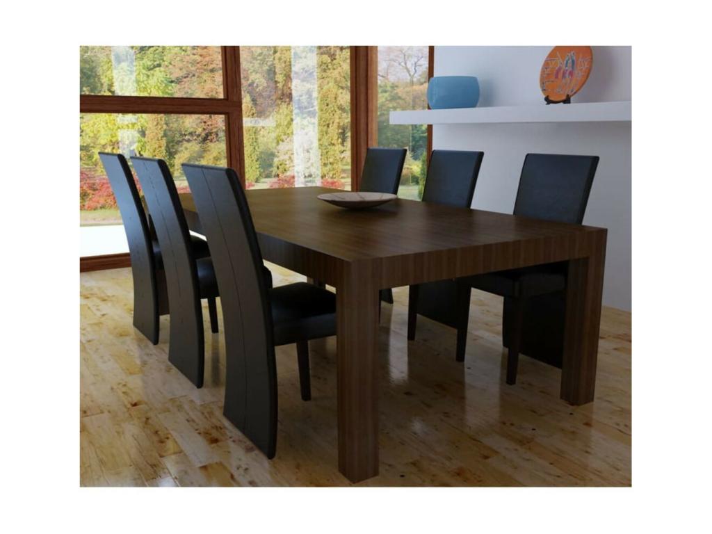 Meubiana black faux leather chair with black wooden legs - Set of 6