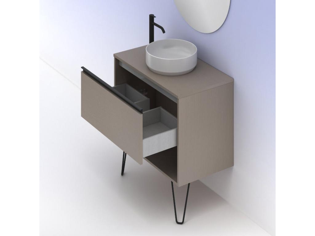 Bathroom vanity unit with countertop basin, Meubiana smoked sandblasted finish, 80 cm, Grey. Mirror not included.