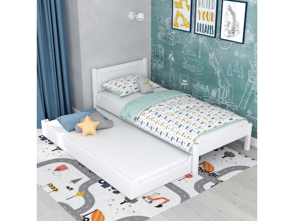 Wooden trundle bed N02 White 100x180