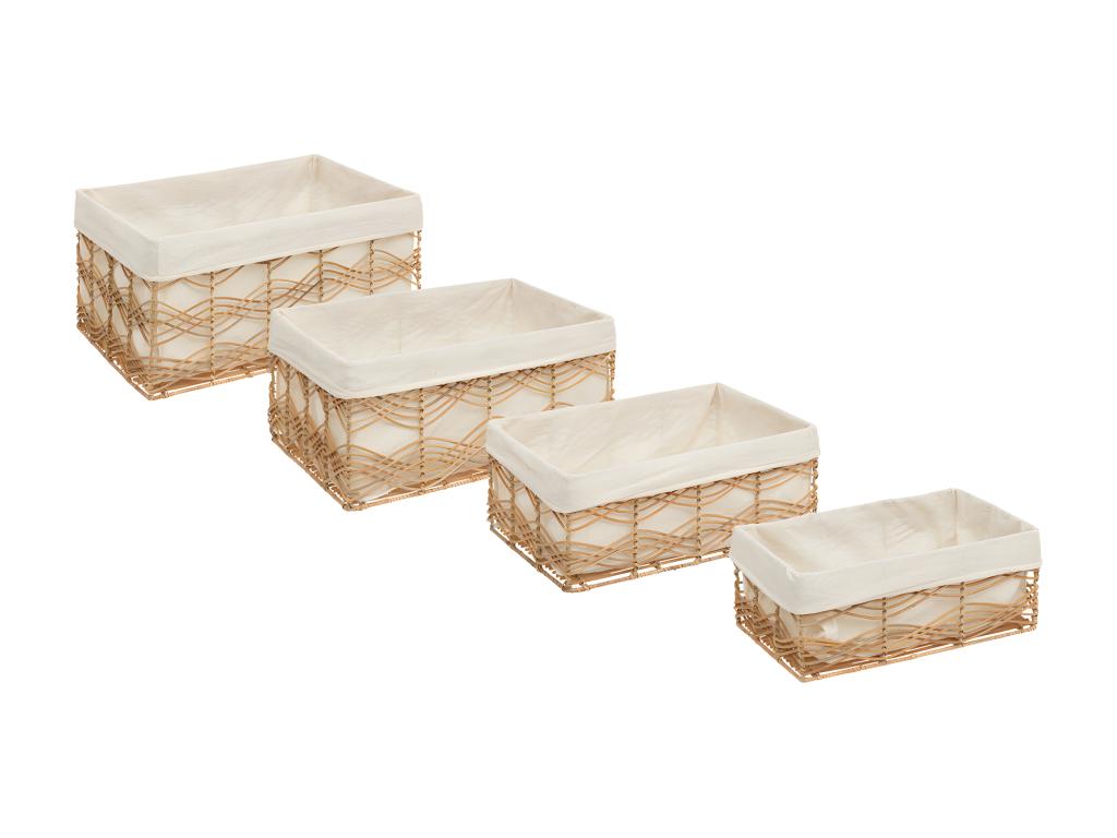 Set of 4 Storage Crates/Boxes in Iron and Rattan, L 48, L 43, L 37 and L 33 cm