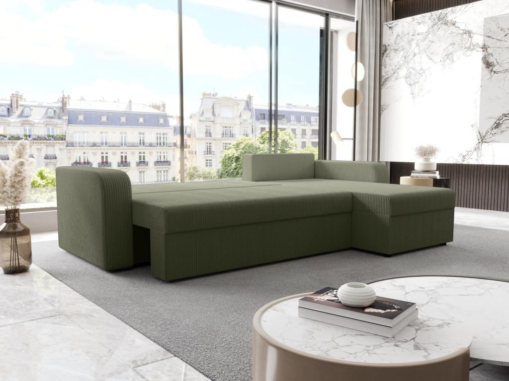 Meubiana convertible and reversible corner sofa in khaki green corduroy
