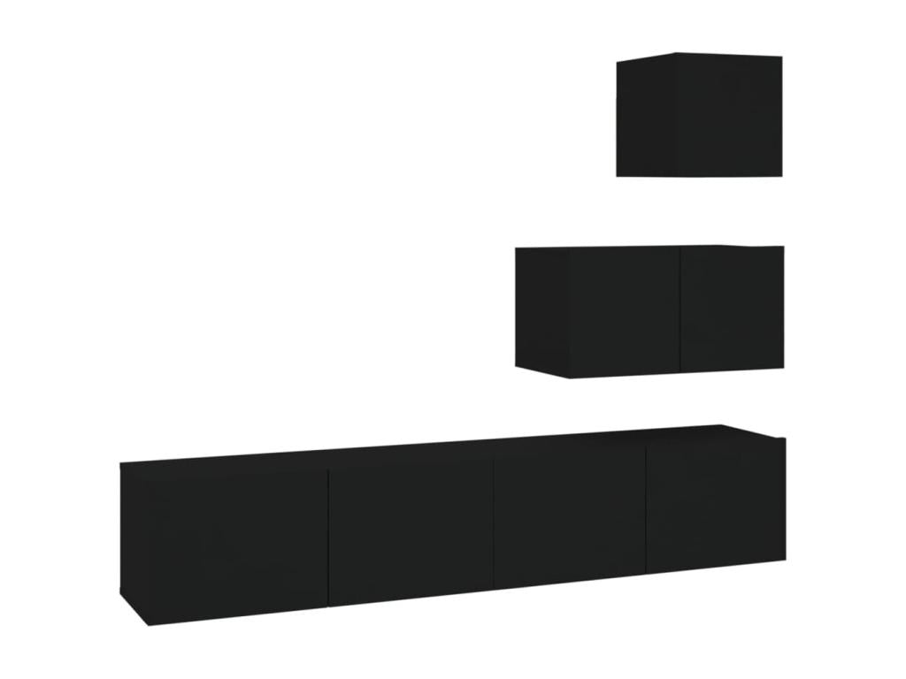 4-Piece TV Furniture Set, Black Engineered Wood