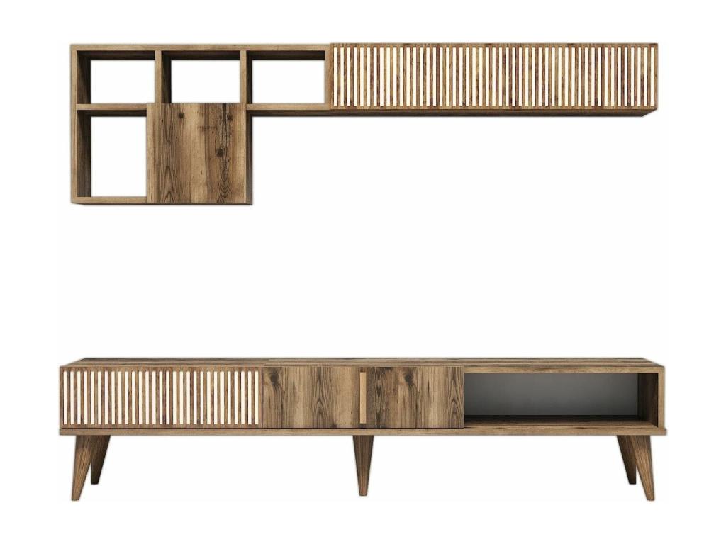 Meubiana TV stand and wall shelf set in natural and white wood