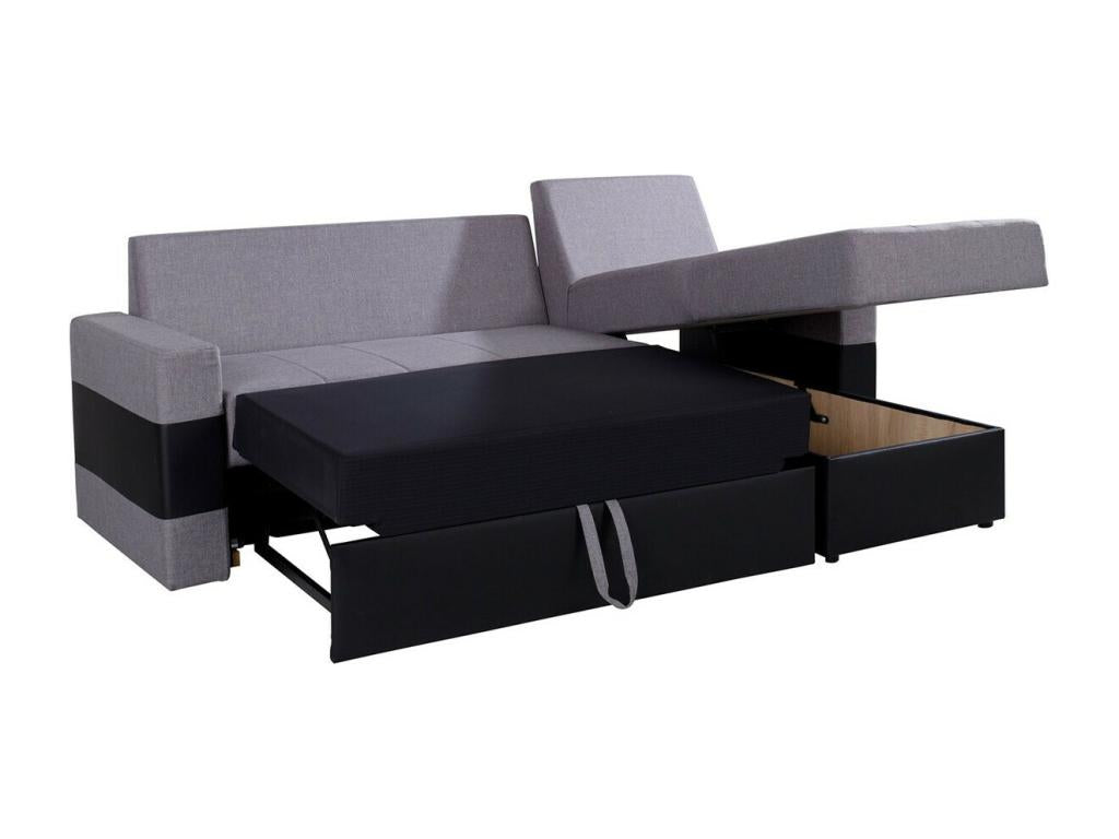 Meubiana 162 Grey Corner Sofa with Sleeping Function and Bedding Box, 234x156x82cm
