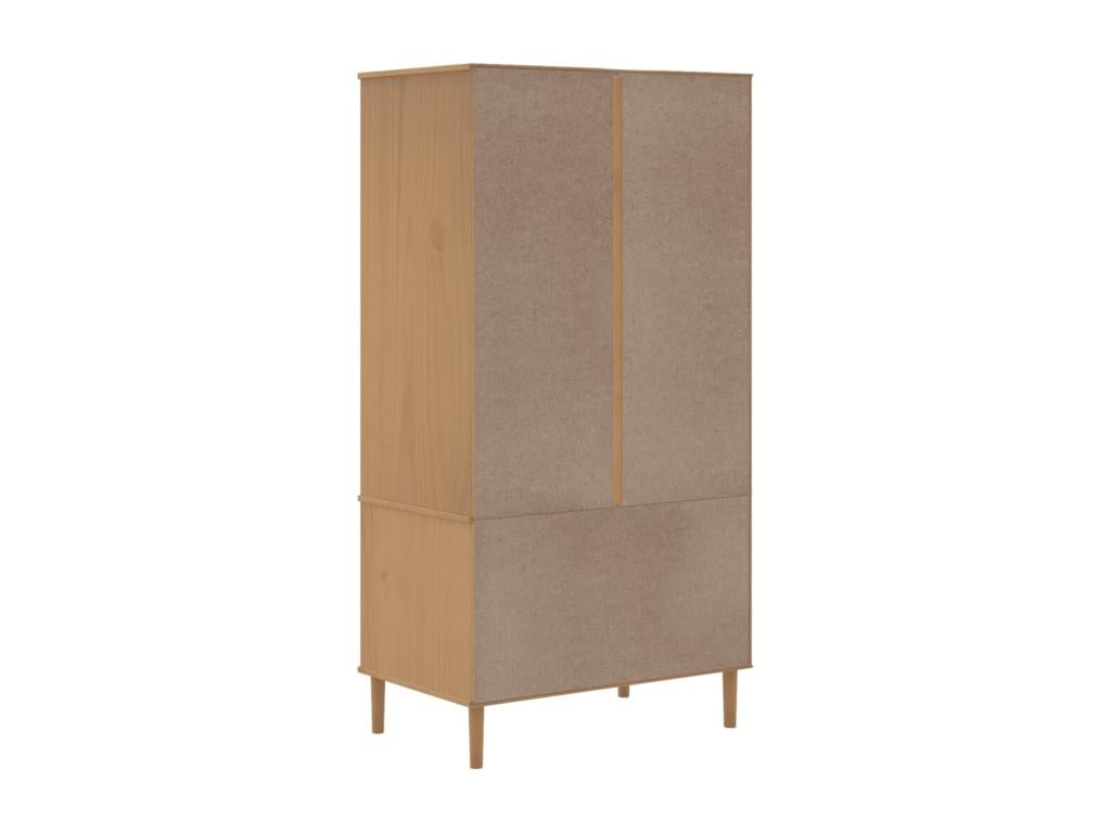 Meubiana wardrobe, brown rattan-look, solid pine wood