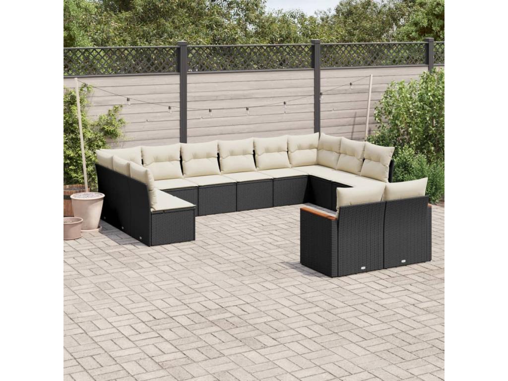 12-piece garden furniture set with cushions, black resin wicker