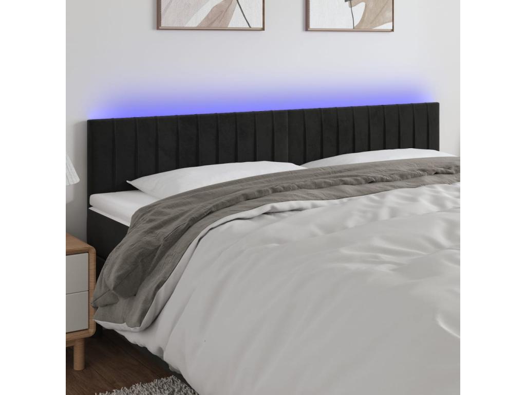 Black LED Headboard 200x5x78/88 cm Velvet