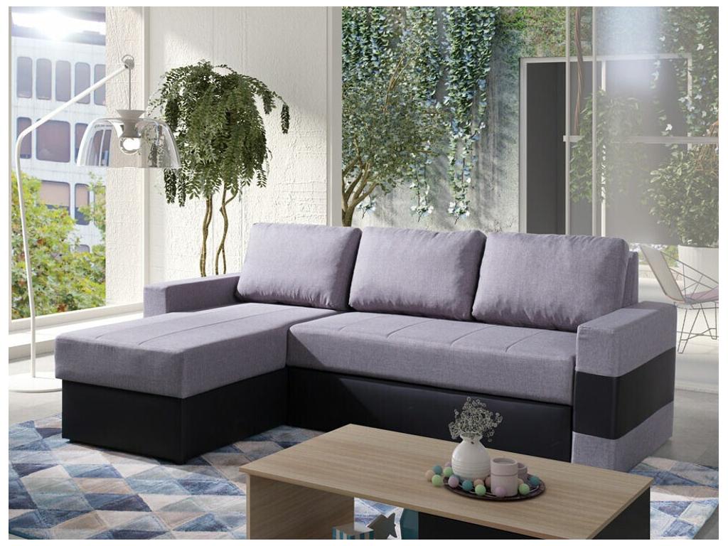 Meubiana 162 Grey Corner Sofa with Sleeping Function and Bedding Box, 234x156x82cm