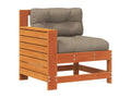 Garden sofa with armrests and brown cushions, solid pine wood