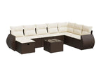 9-piece garden furniture set with cushions, brown woven resin