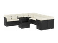 11-piece garden furniture set with cushions, black woven resin