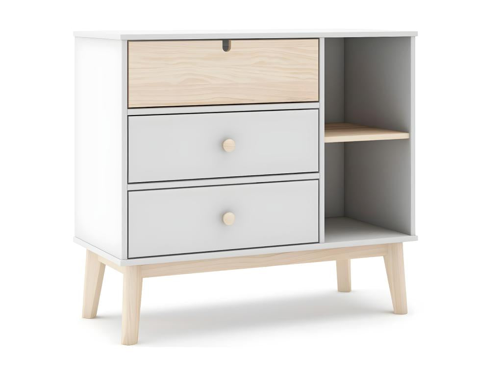 3-Drawer Chest with 2 Shelves, 90cm Wide - Meubiana