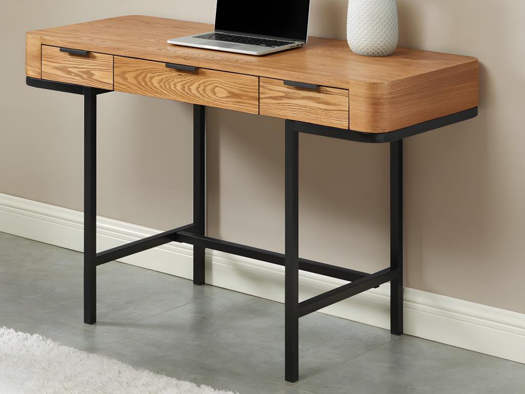 Desk with 3 drawers - MDF and metal - Natural and black - Meubiana