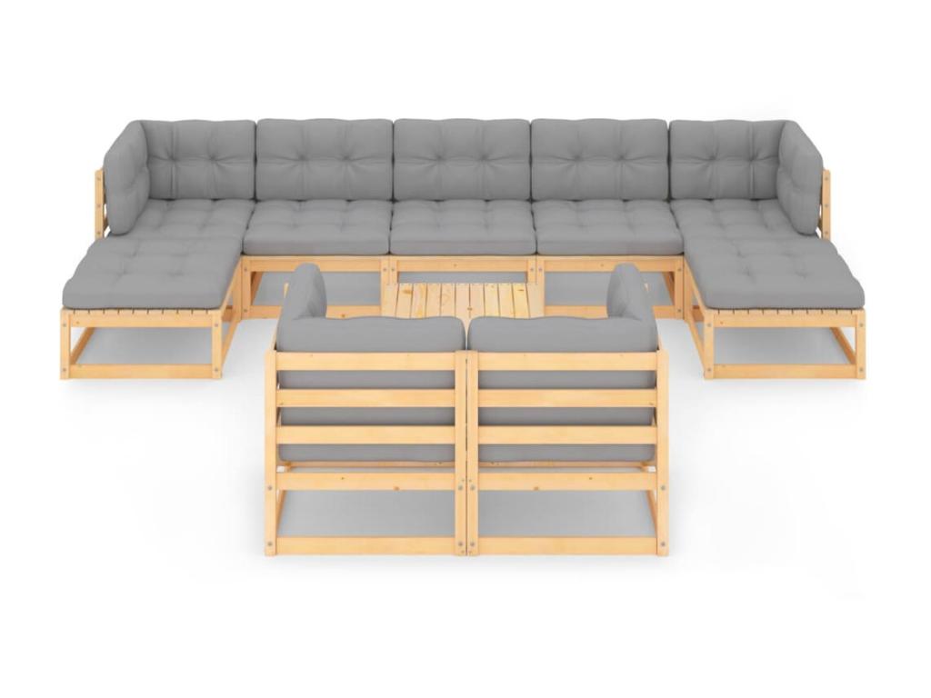 10-piece garden furniture set with cushions, solid pine wood, 22