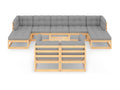10-piece garden furniture set with cushions, solid pine wood, 22
